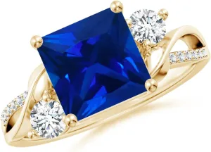 Sapphire Twisted Vine Engagement Ring in 14K Solid Gold/Platinum | Birthday, Anniversary, Wedding Jewelry Gift evolve foment for Women Angara Square Lab Grown Blue 