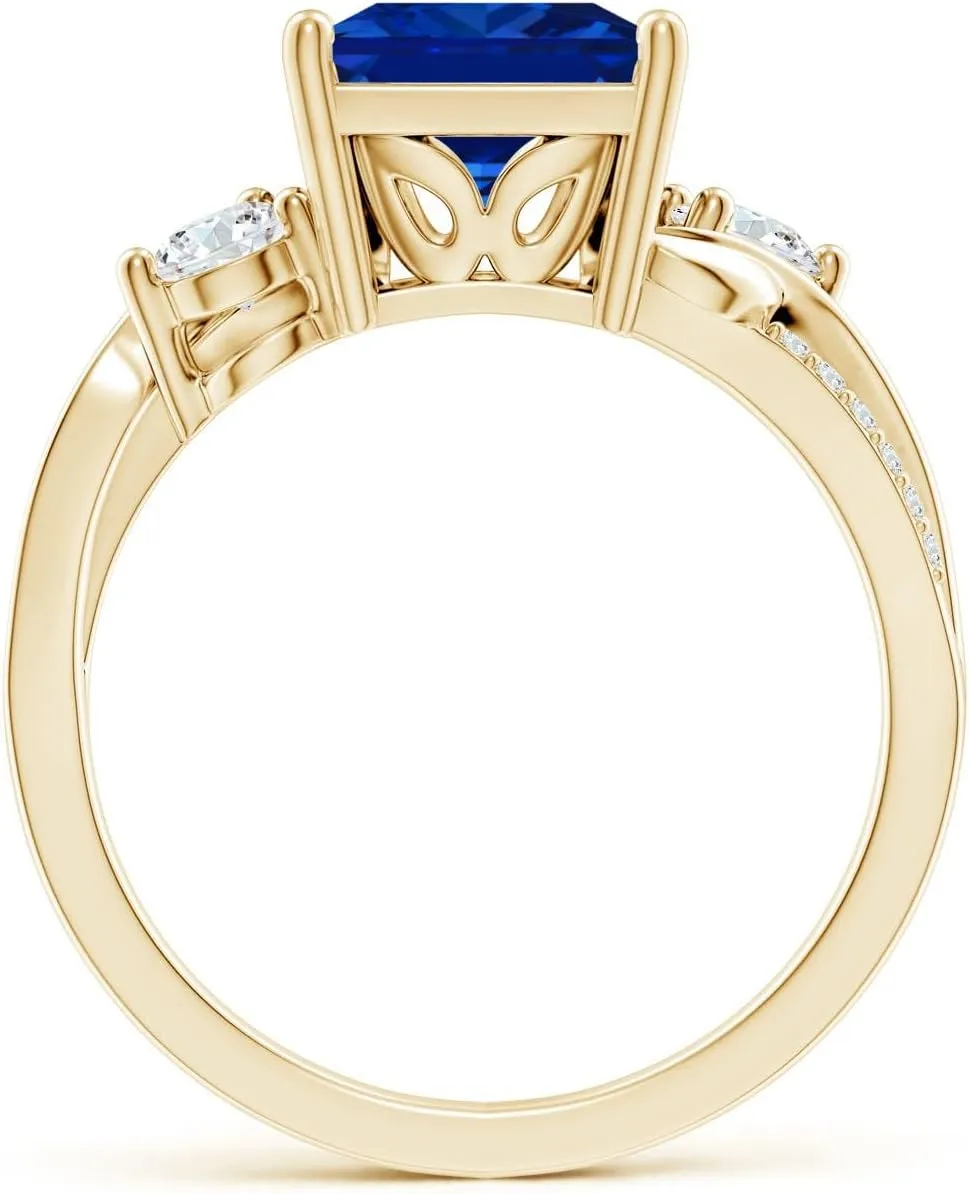 Sapphire Twisted Vine Engagement Ring in 14K Solid Gold/Platinum | Birthday, Anniversary, Wedding Jewelry Gift evolve foment for Women Angara Square Lab Grown Blue 