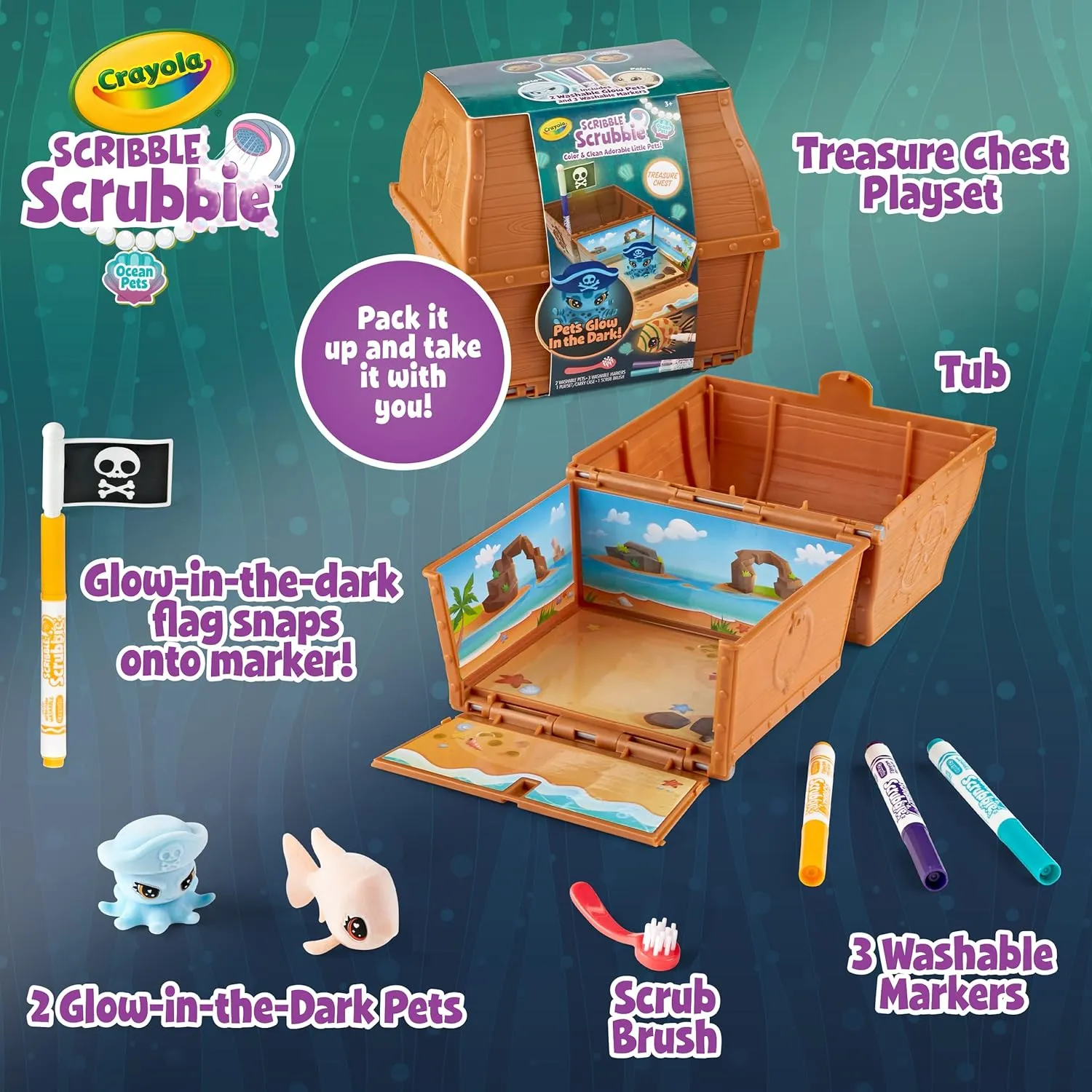 Scribble Scrubbie Pets Glow Ocean Treasure Chest Playset