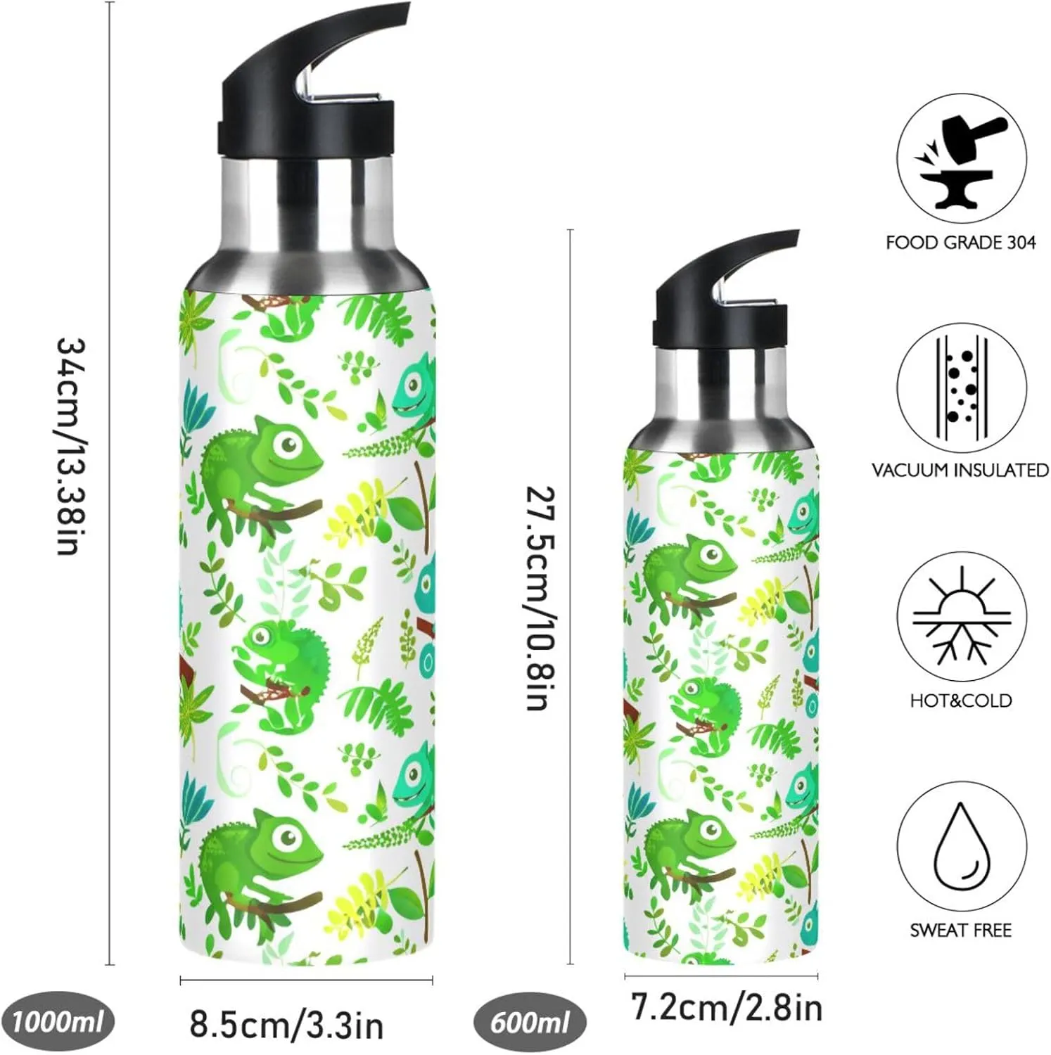 seduce storage craft diction shepherd Gym Fitness Outdoor Cute Chameleon Sports Water Bottle with Straw, 22oz BPA Free Stainless Steel Vacuum Insulated Bottle for 