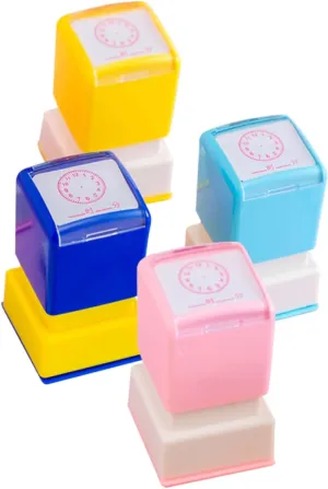 Self-Inking Playtime Tools for Classroom Activities Creative Fun and Imagination Development Random segment contract Styles SUPVOX 4pcs Clock Learning Stamps for Boys and Girls 