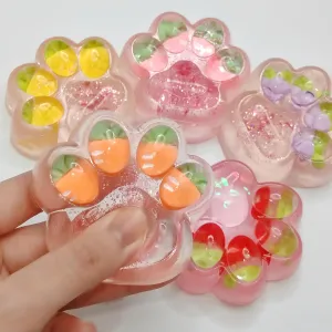 Sensory Toys for Party Favors, Portable Squishy Paw Fidget renter Toys for Adults 5 Packs Cat Paw Squishy Toys, 5 Styles Transparent Fruit-Themed Cat Paw Squeeze Toys, Cute 