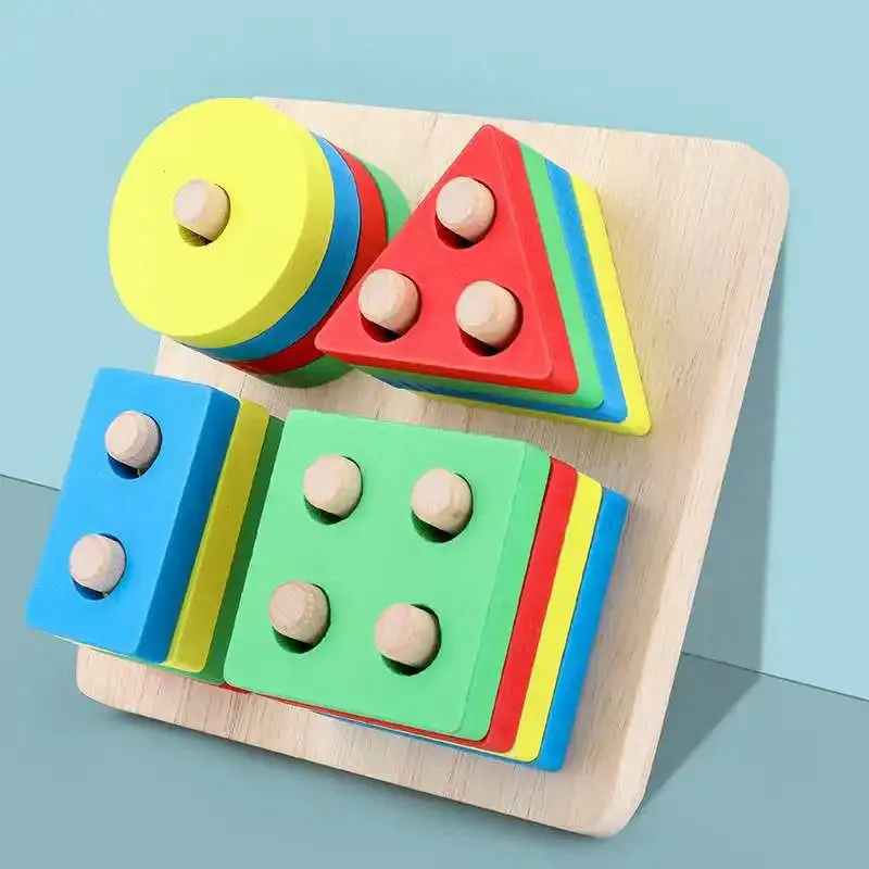 Set 2 Wooden Sorting & Stacking Toy, Handcrafted Shape Sorter Toy, Montessori Toys for 1 2 3 Years Old Toddlers, Fine Motor Skill, Educational Toy C166