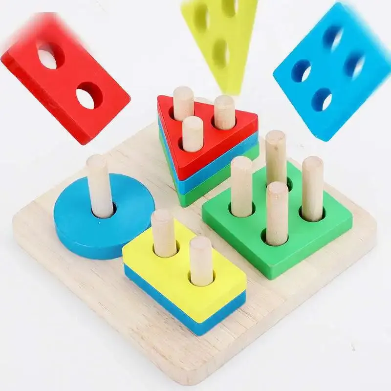 Set 2 Wooden Sorting & Stacking Toy, Handcrafted Shape Sorter Toy, Montessori Toys for 1 2 3 Years Old Toddlers, Fine Motor Skill, Educational Toy C166