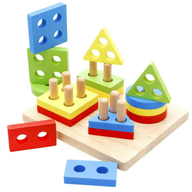 Set 2 Wooden Sorting & Stacking Toy, Handcrafted Shape Sorter Toy, Montessori Toys for 1 2 3 Years Old Toddlers, Fine Motor Skill, Educational Toy C166
