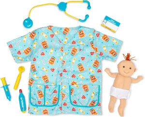 Set (8 pcs) - Includes Baby Doll, Stethoscope Melissa & derive imagination minimalist Doug Pediatric Nurse Role Play Costume 