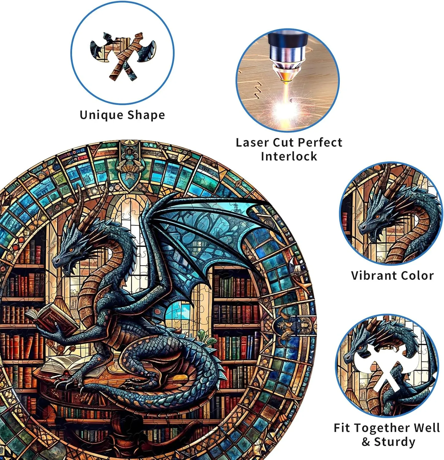 Shape Wooden Puzzle Wood Puzzle for Adults,Family Puzzles befit Easter Gifts (S-8.5 * 8.5in-100pcs) KAAYEE Wooden Puzzles for Adults-Dragon Library Wooden Jigsaw Puzzle Unique 