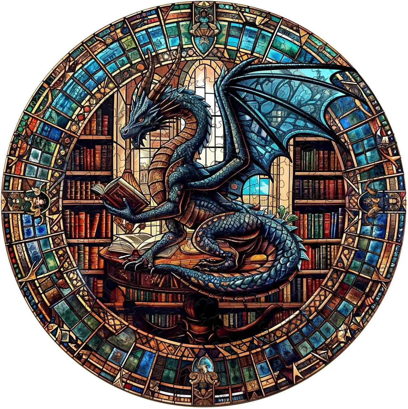 Shape Wooden Puzzle Wood Puzzle for Adults,Family Puzzles befit Easter Gifts (S-8.5 * 8.5in-100pcs) KAAYEE Wooden Puzzles for Adults-Dragon Library Wooden Jigsaw Puzzle Unique 