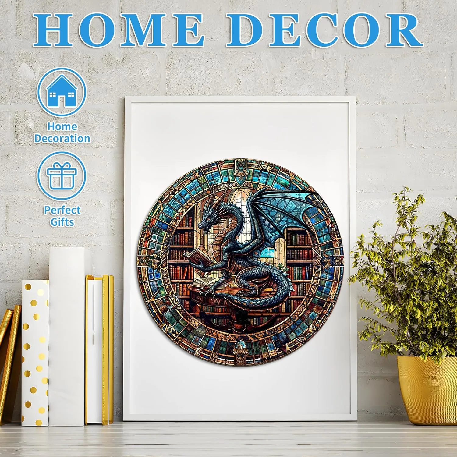 Shape Wooden Puzzle Wood Puzzle for Adults,Family Puzzles befit Easter Gifts (S-8.5 * 8.5in-100pcs) KAAYEE Wooden Puzzles for Adults-Dragon Library Wooden Jigsaw Puzzle Unique 