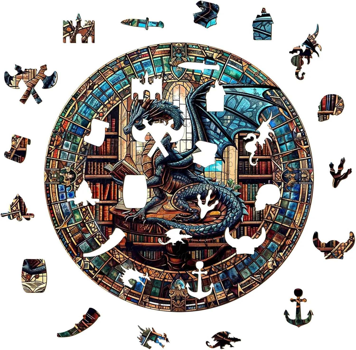 Shape Wooden Puzzle Wood Puzzle for Adults,Family Puzzles befit Easter Gifts (S-8.5 * 8.5in-100pcs) KAAYEE Wooden Puzzles for Adults-Dragon Library Wooden Jigsaw Puzzle Unique 