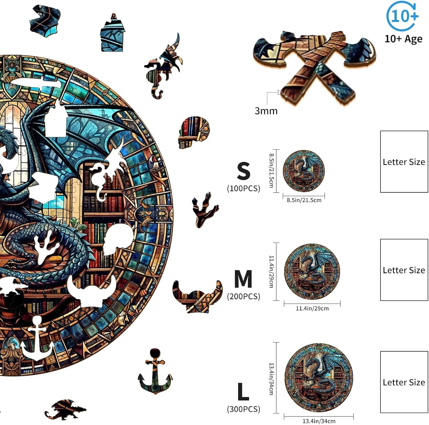 Shape Wooden Puzzle Wood Puzzle for Adults,Family Puzzles befit Easter Gifts (S-8.5 * 8.5in-100pcs) KAAYEE Wooden Puzzles for Adults-Dragon Library Wooden Jigsaw Puzzle Unique 