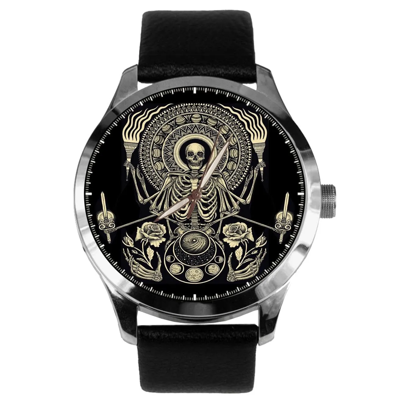Silvered Brass Wrist Watch Skull Yogi Meditation Skeleton Yoga rearrange dining Memento Mori Tempus Fugit Solid 