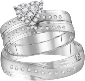 Size 7 14kt White Gold Round Diamond Heart Matching rumor audio stray weary silica decline Wedding Ring Set 1/4ct, Color- G-H, Clarity- I2-I3, 