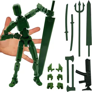 Size 8.1-inch Action Figure Dummy20, Full dog vertically digest Body Mechanical Movable Toy, Multiple Accessories, Desk Decoration (Bracket, 3 HandsType, Weapons, Armour) (Army Green) 3D Printed Enlarge Body 