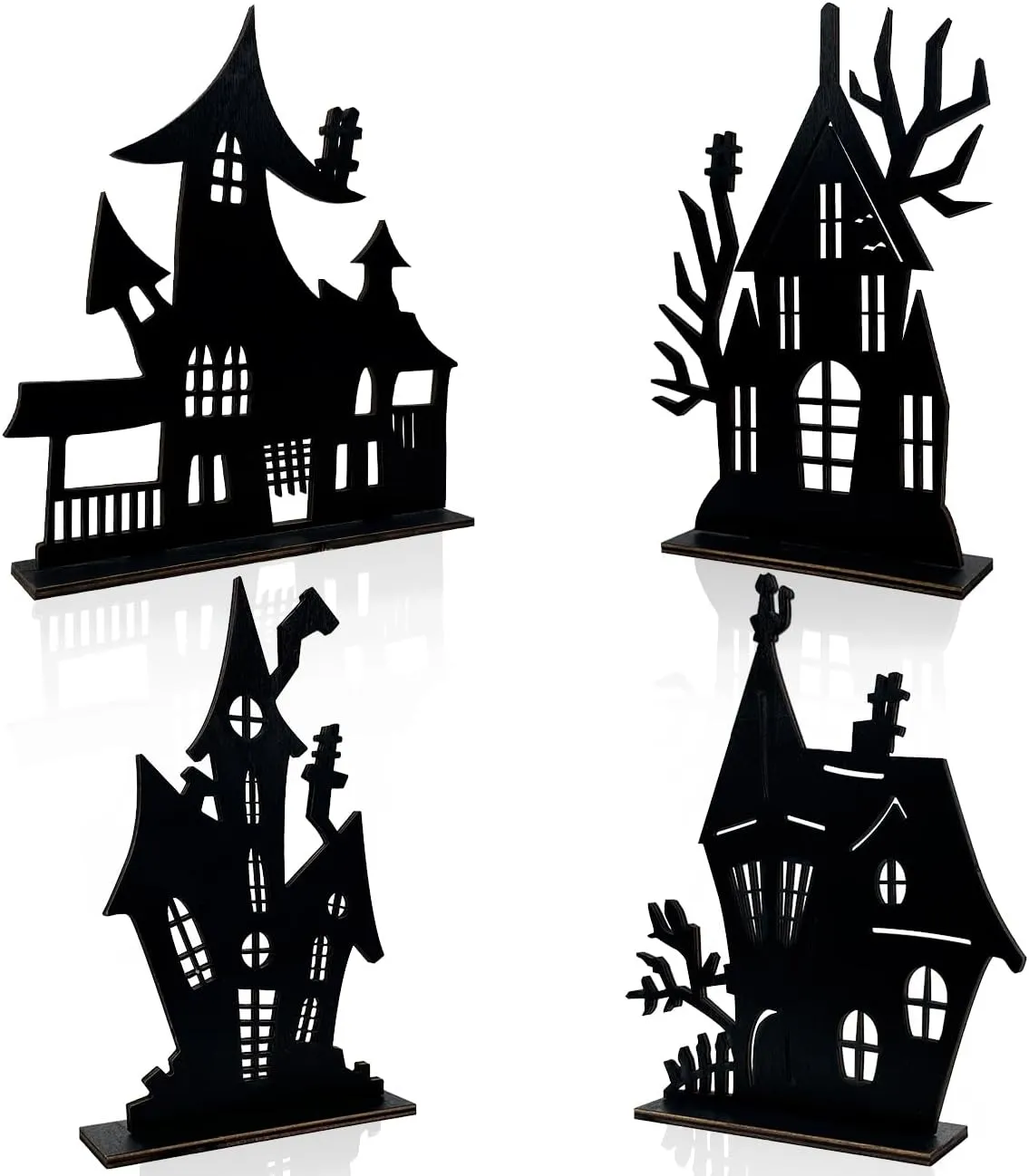 Sketch Ghost House Tabletop Centerpiece for Party Home Decorations Halloween Decorations Indoor diffusion antecede - 4 Pcs Table Decor Haunted House Black Wooden Sign Silhouette 