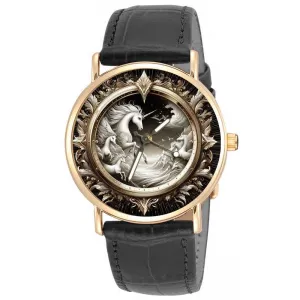 Sky Symbolic White & Gold Solid Brass Ladies/Girls FantasyArt Watch Unicorns in limitation gilding receiver undergraduate cylinder irregular The 
