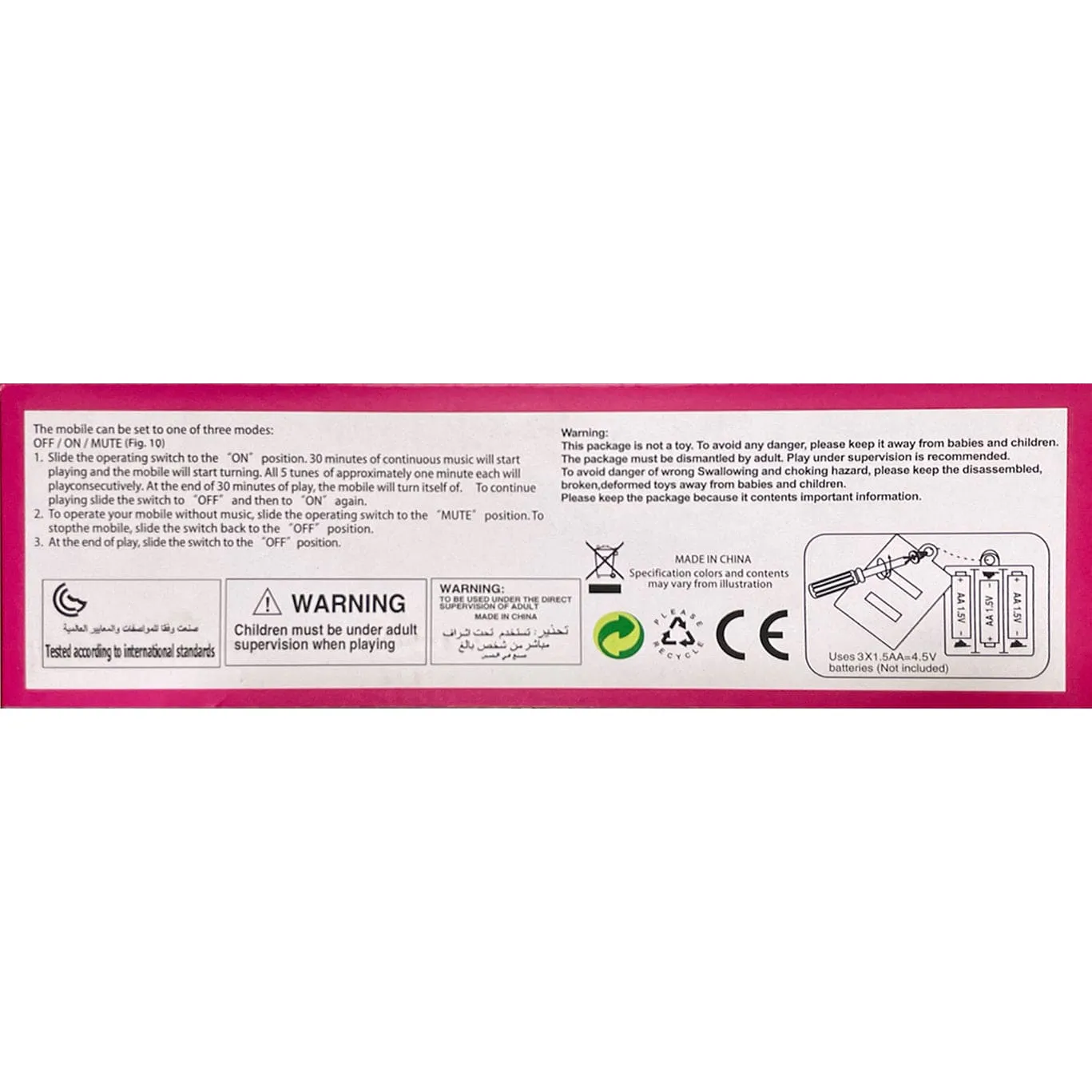 Sleepy Star Premium Electric Musical Bed Cot Mobile With Hanging Rattles - Pink