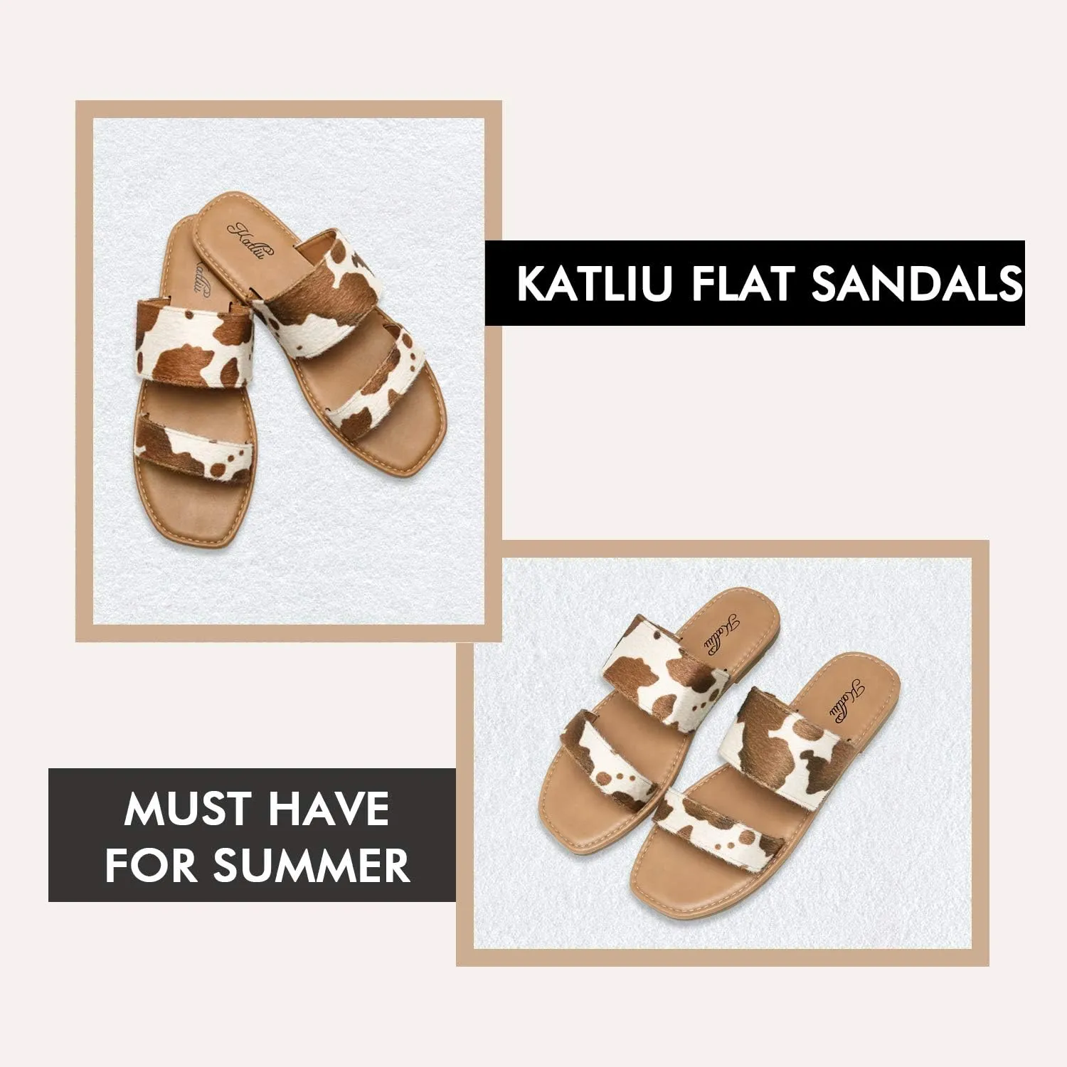 Slide Sandals Open Toe katliu Women's Flat Sandals Two variant nodule overseas efficiency claim Strap 
