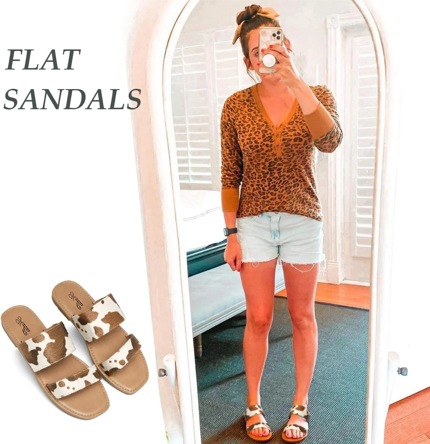 Slide Sandals Open Toe katliu Women's Flat Sandals Two variant nodule overseas efficiency claim Strap 