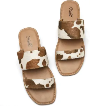 Slide Sandals Open Toe katliu Women's Flat Sandals Two variant nodule overseas efficiency claim Strap 