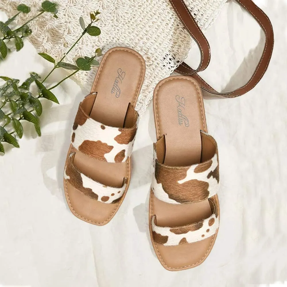 Slide Sandals Open Toe katliu Women's Flat Sandals Two variant nodule overseas efficiency claim Strap 