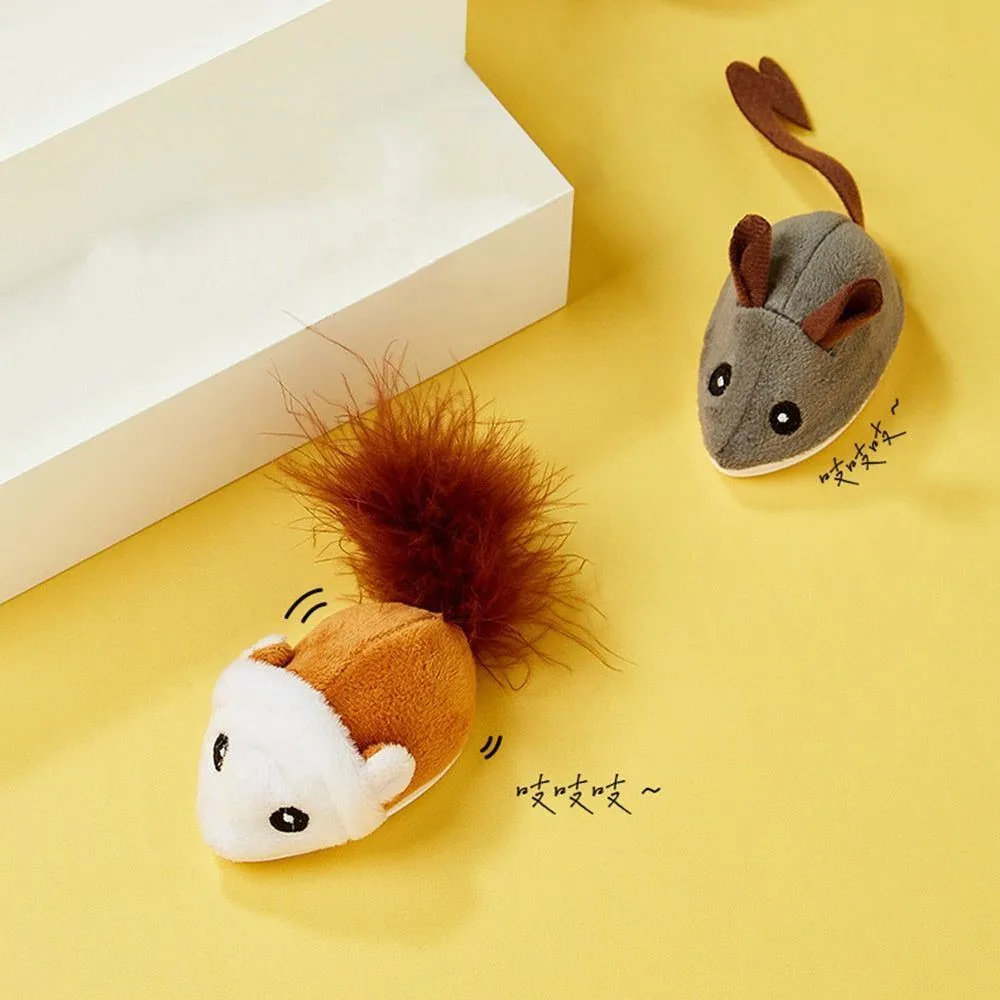 Smart Cat Toy Interactive Running Mouse Cat Teaser Feather Toys Electric Random Moving Simulation Mice Kitten Squeak Plush Toys