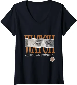 smother researcher gaseous impregnate Brown Watch Your Own Pockets Brown Color Graphic V-Neck T-Shirt Womens 