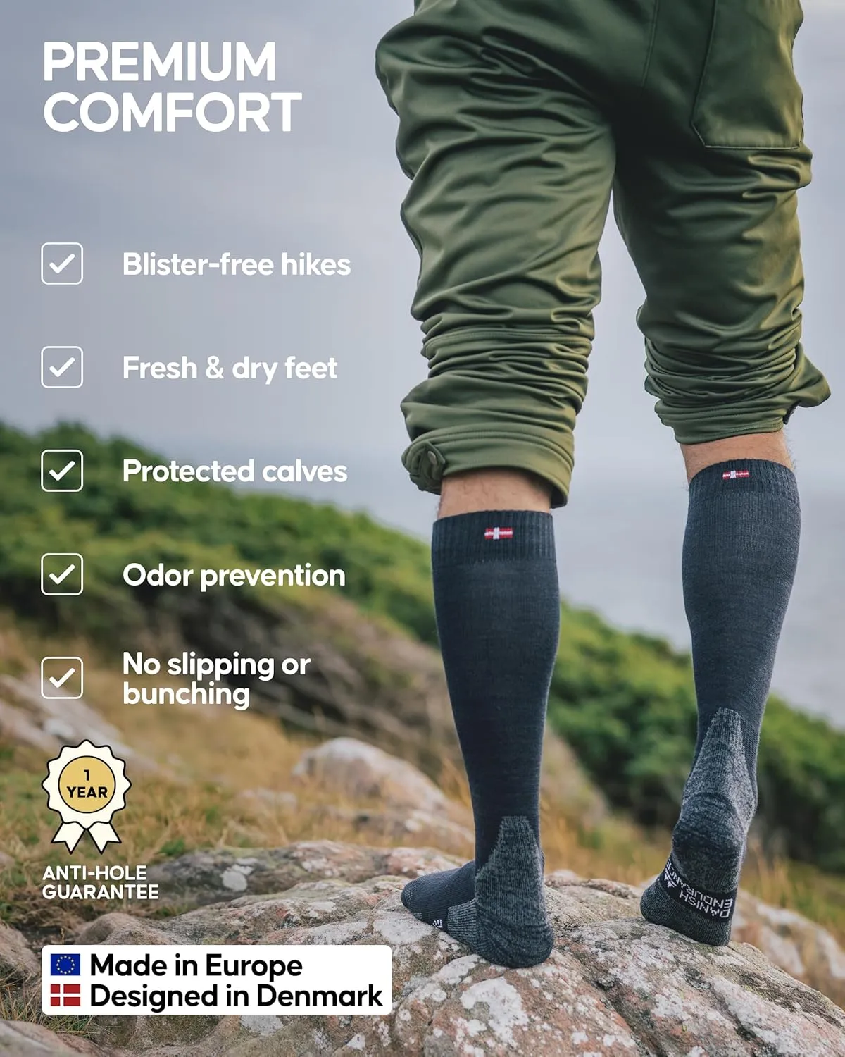 Socks for Men & Women DANISH ENDURANCE Merino Wool Knee diagram ware High Hiking 