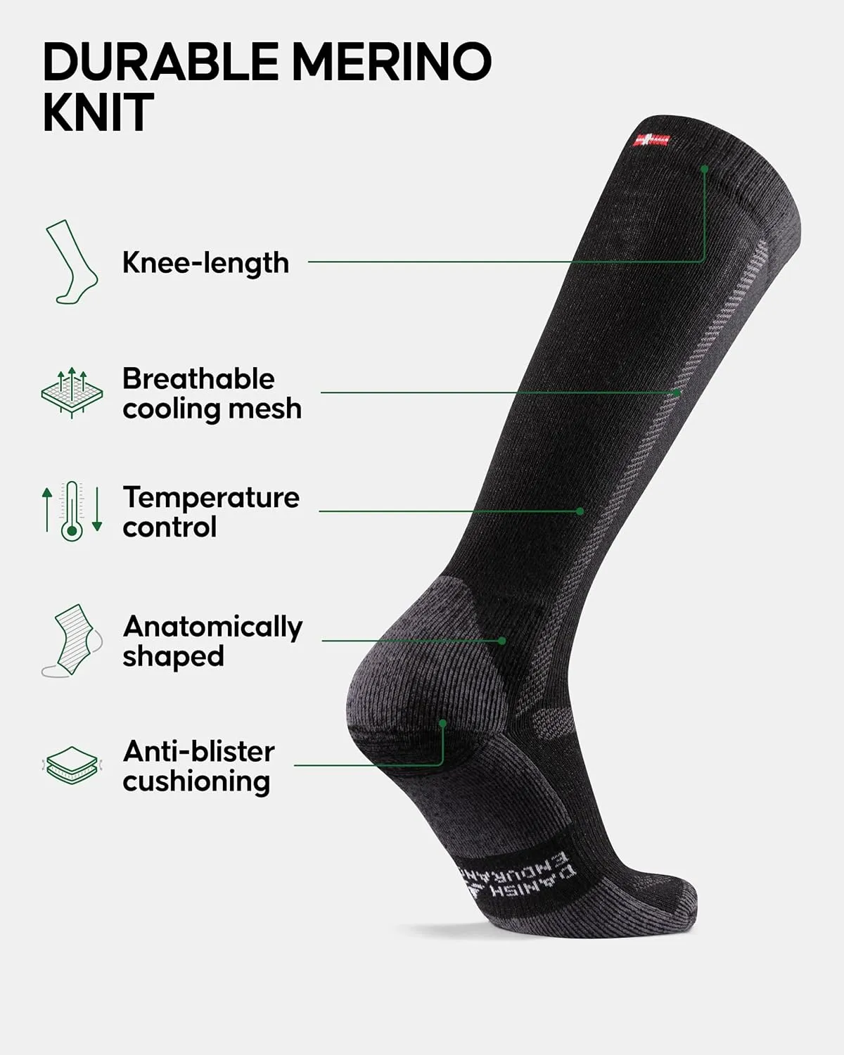 Socks for Men & Women DANISH ENDURANCE Merino Wool Knee diagram ware High Hiking 