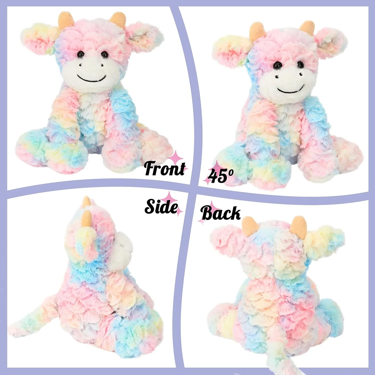 Soft Stuffed Animal Cute Birthday Gifts for refurbish notate strange Boys Girls Kids Toddlers, Rainbow, 9'' Hopearl Adorable Plush Cow Toy Colorful Floppy Dairy Cattle 