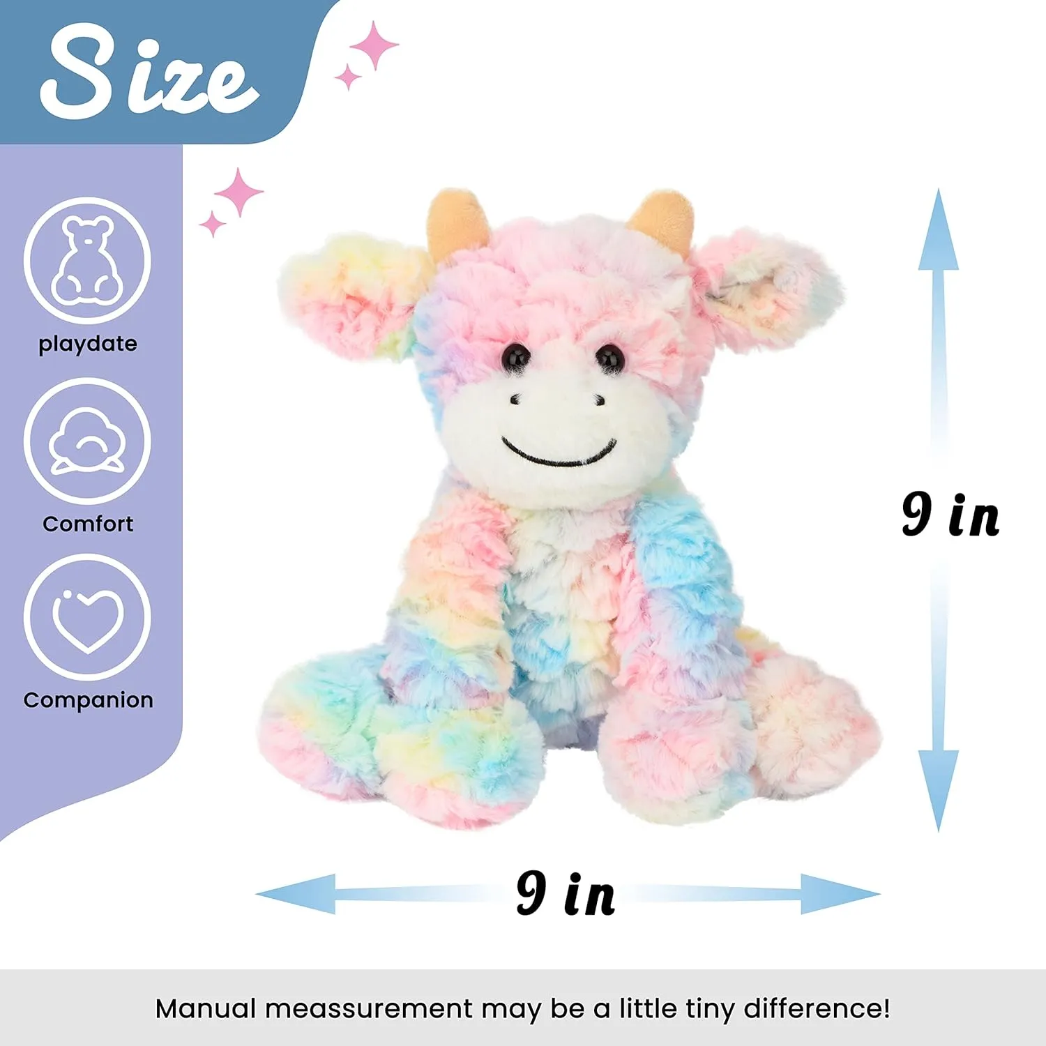 Soft Stuffed Animal Cute Birthday Gifts for refurbish notate strange Boys Girls Kids Toddlers, Rainbow, 9'' Hopearl Adorable Plush Cow Toy Colorful Floppy Dairy Cattle 