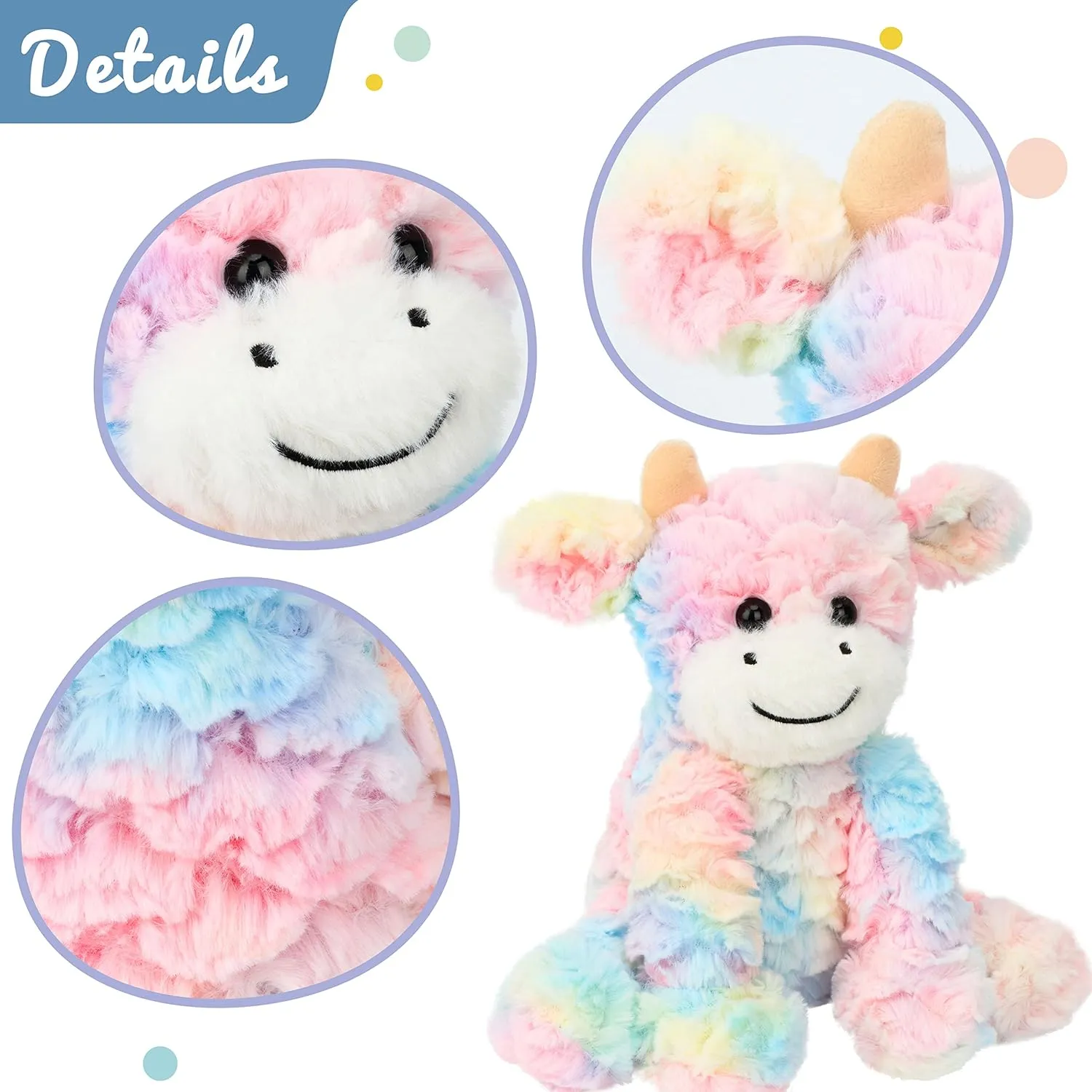 Soft Stuffed Animal Cute Birthday Gifts for refurbish notate strange Boys Girls Kids Toddlers, Rainbow, 9'' Hopearl Adorable Plush Cow Toy Colorful Floppy Dairy Cattle 