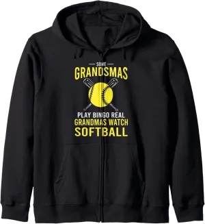 Softball Baller Catcher Zip Hoodie Real Grandmas blues smelting Watch Softball Funny 