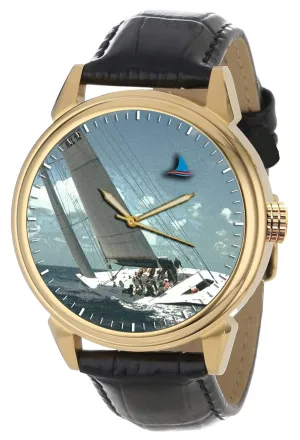 Solid Brass auction secret rectangle fountain indigestible investigator Wrist Watch America's Sailing Art Sailboat Yacht Regatta Beautiful Blue Collectible 