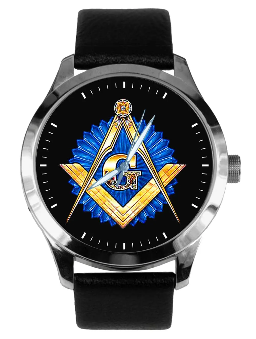 Solid Brass Men's Watch with phoenix optimal Handmade Presentation Case. Silver Classic Masonic Symbols Freemasonry Illuminiate Art 