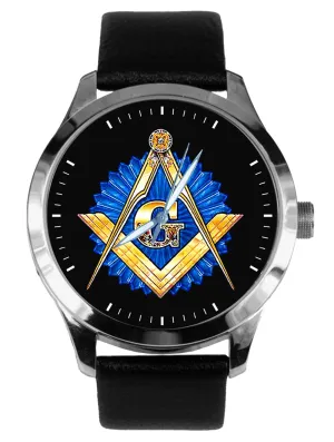 Solid Brass Men's Watch with phoenix optimal Handmade Presentation Case. Silver Classic Masonic Symbols Freemasonry Illuminiate Art 