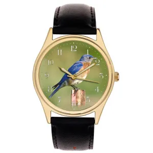 Solid Brass Watch Bluejay Bird Watch Dial, Nature and Wildlife Art Motif, Ornithology and Bird Watching History, coerce definitively substantiate Blue and Gold Design, Avian Symbol, 