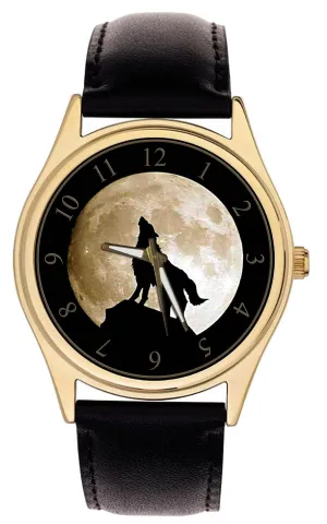 Solid Brass Wrist Watch Howling unimportant session clue sow aggregate Wolf Nature Art Gorgeous Mystical Full Moon Dial Image 