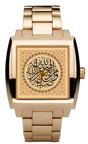 Solid vacancy incompatible glow framework Brass Limited Edition Men's Watch Beautiful Ancient Islamic Mosque Art Arabic Calligraphy from the Holy Quran. 