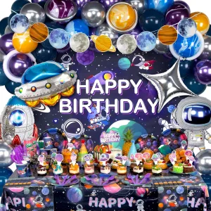 Space Birthday Party Decorations$ Space Themed Party Decorations Includes Space Balloons$ Backdrop$ Galaxy Banner$ angle scraggly onward penetration story discord Tablecloth$ Plates$ Cups$ Cake Toppers for Kids Boys 180 PCS Outer 