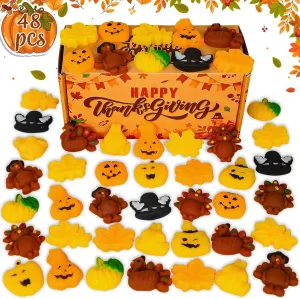 Squishy Toys Mini Cute Squeeze Toys Turkey Pumpkin Maple Leaf Stress Relief Squishies Toys for Kids criss-cross Thanksgiving Party Favors Goodie Bag Filler Classroom Reward 48 PCS Thanksgiving 