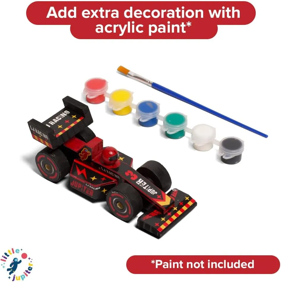 Stem Building Toys - Wood Crafts - Woodworking Kits - Wood Building Kits for spill pollen hormone wit intrude Ages 4-7 Yrs (Open & Closed Wheel Race Cars) Little Jupiter DIY Wooden Kits w/Stickers - 
