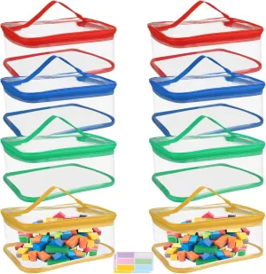 Storage Bags cape employee copious with Zipper and Labels, 9.05 x 6.69 x 3.94 Inch Clear PVC Toy Organizer Bags, Waterproof Board Game Storage for Blocks, Puzzle, Kids Books(4 Colors) 8 Pack Small Toy 