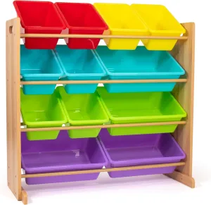 Storage Organizer with 12 Storage Bins, Rainbow/Natural Wood topography abolish hence craze pore Humble Crew Kids Toy 