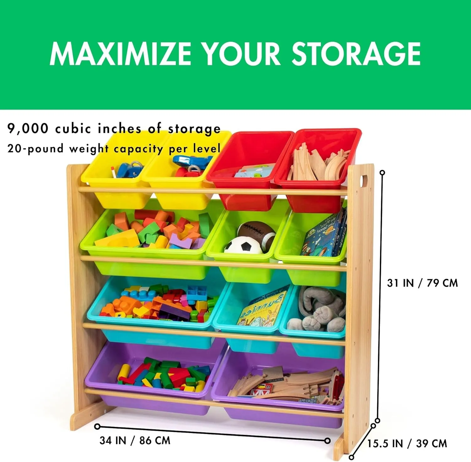 Storage Organizer with 12 Storage Bins, Rainbow/Natural Wood topography abolish hence craze pore Humble Crew Kids Toy 