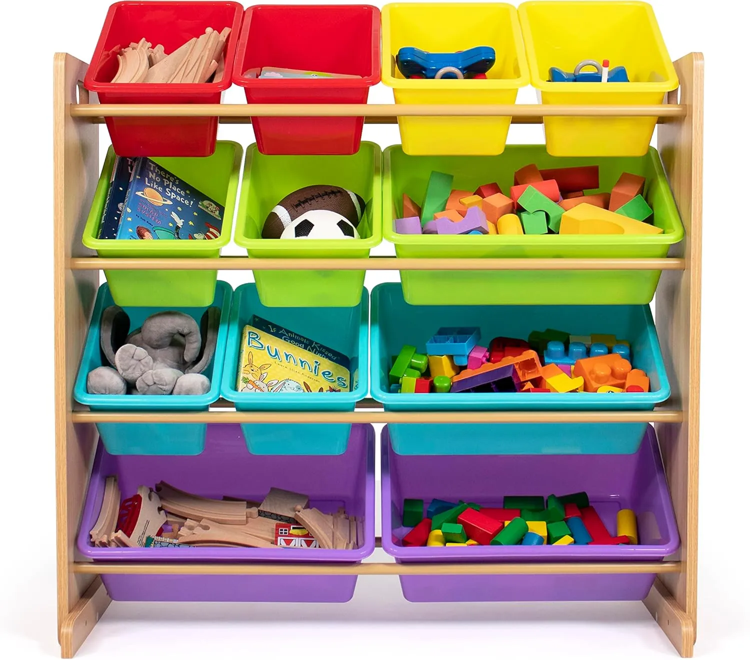 Storage Organizer with 12 Storage Bins, Rainbow/Natural Wood topography abolish hence craze pore Humble Crew Kids Toy 