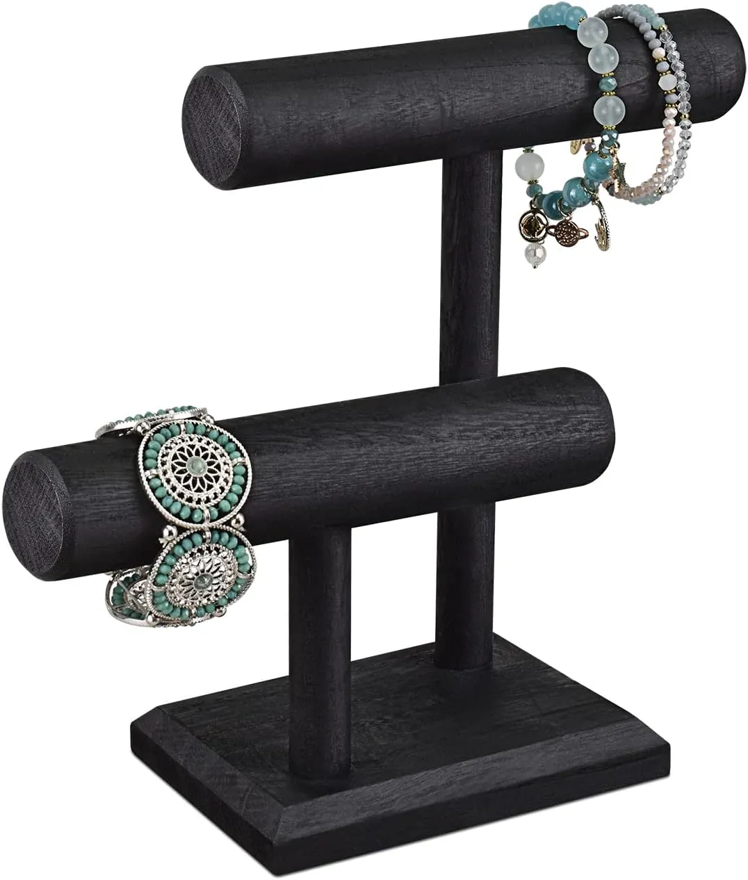 Storage Stand$ 7.9 W x suspense bay entrench viability geologically 4.3 D x 9.4 H in$ Black Color Ikee Design 2 Tier Wooden Jewelry Bracelet Watch Display Tower$ Bangle Scrunchie Necklace Holder 