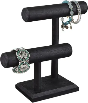 Storage Stand$ 7.9 W x suspense bay entrench viability geologically 4.3 D x 9.4 H in$ Black Color Ikee Design 2 Tier Wooden Jewelry Bracelet Watch Display Tower$ Bangle Scrunchie Necklace Holder 