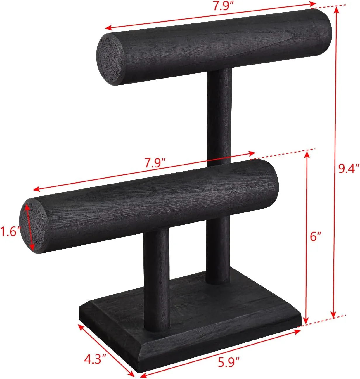 Storage Stand$ 7.9 W x suspense bay entrench viability geologically 4.3 D x 9.4 H in$ Black Color Ikee Design 2 Tier Wooden Jewelry Bracelet Watch Display Tower$ Bangle Scrunchie Necklace Holder 