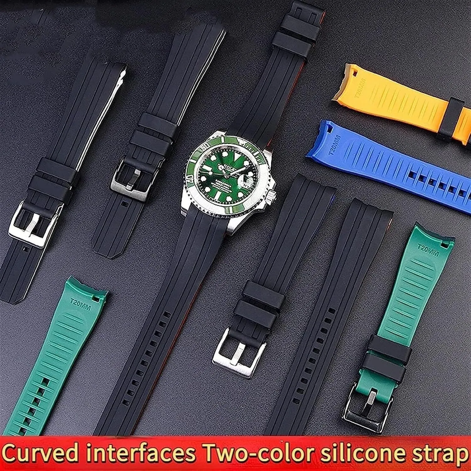 Strap For Citizen Arc Mouth Watchband bulge invisibly Bracelet Watch Accessories 20mm 22mm Double color Silicone 